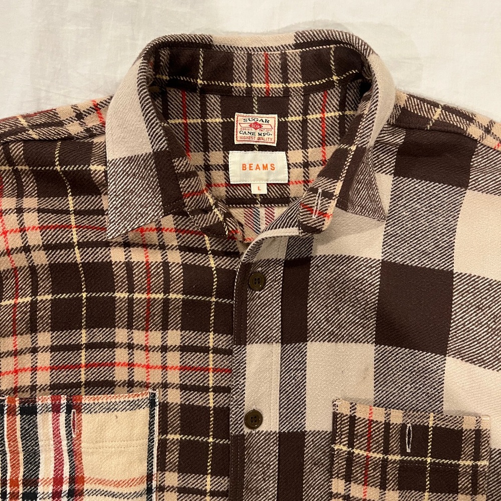 Beams Brown Patchwork Flannel Shirt - image 3